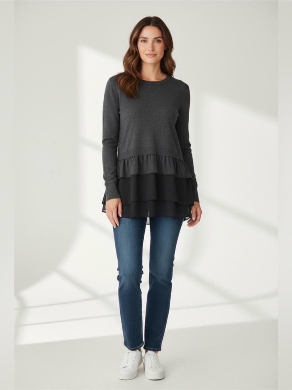 Etcetera Silk Blend Multi Media Sweater // Gray // Large